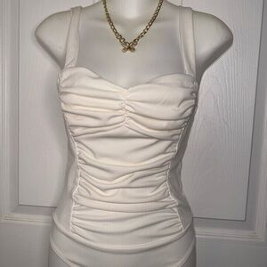 Forever 21 Cream Ruched Bodysuit